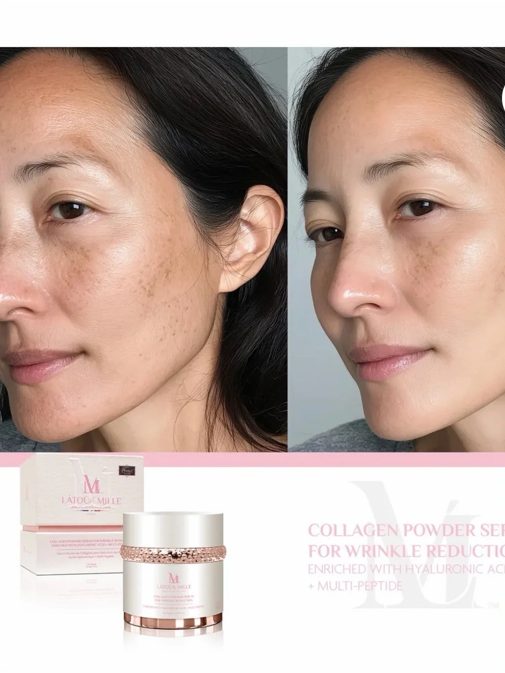 L'Atoua Mille Pink & Rose Gold Collagen Multi Peptide Powder Serum